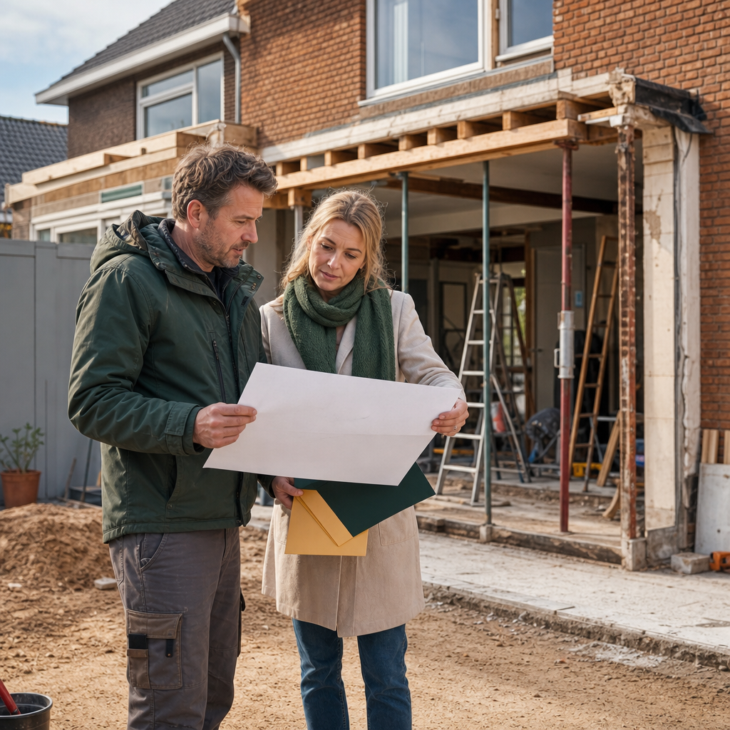 Aannemer tijdens renovatiewerk in een woning